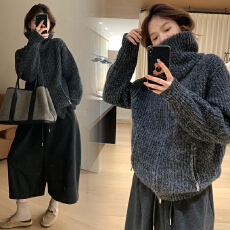 现 灰色加厚毛衣开衫外套女2026孕妇新款+加厚裤子两件套