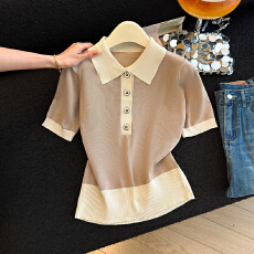 批发实拍2026夏季新款PILO领<b class='q'>针织衫</b>短袖显瘦简约设计感<b class='q'>针织衫</b>上衣女