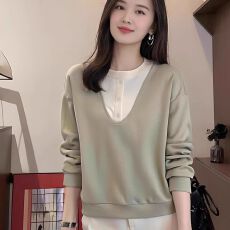 批发假两件卫衣女士初冬季外穿外套冬款宽松慵懒风美式配阔腿裤的上衣