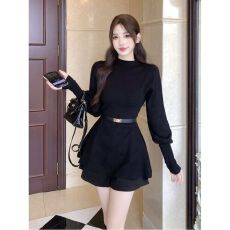 批发秋冬赫本风半高领灯笼袖<b class='q'>长袖</b>针织衫收腰显瘦毛衣女装