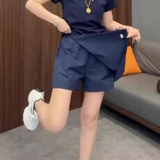 批发有口袋】藏蓝色高腰显瘦显高休闲半身裙短裤女大码短裤夏季宽松裙