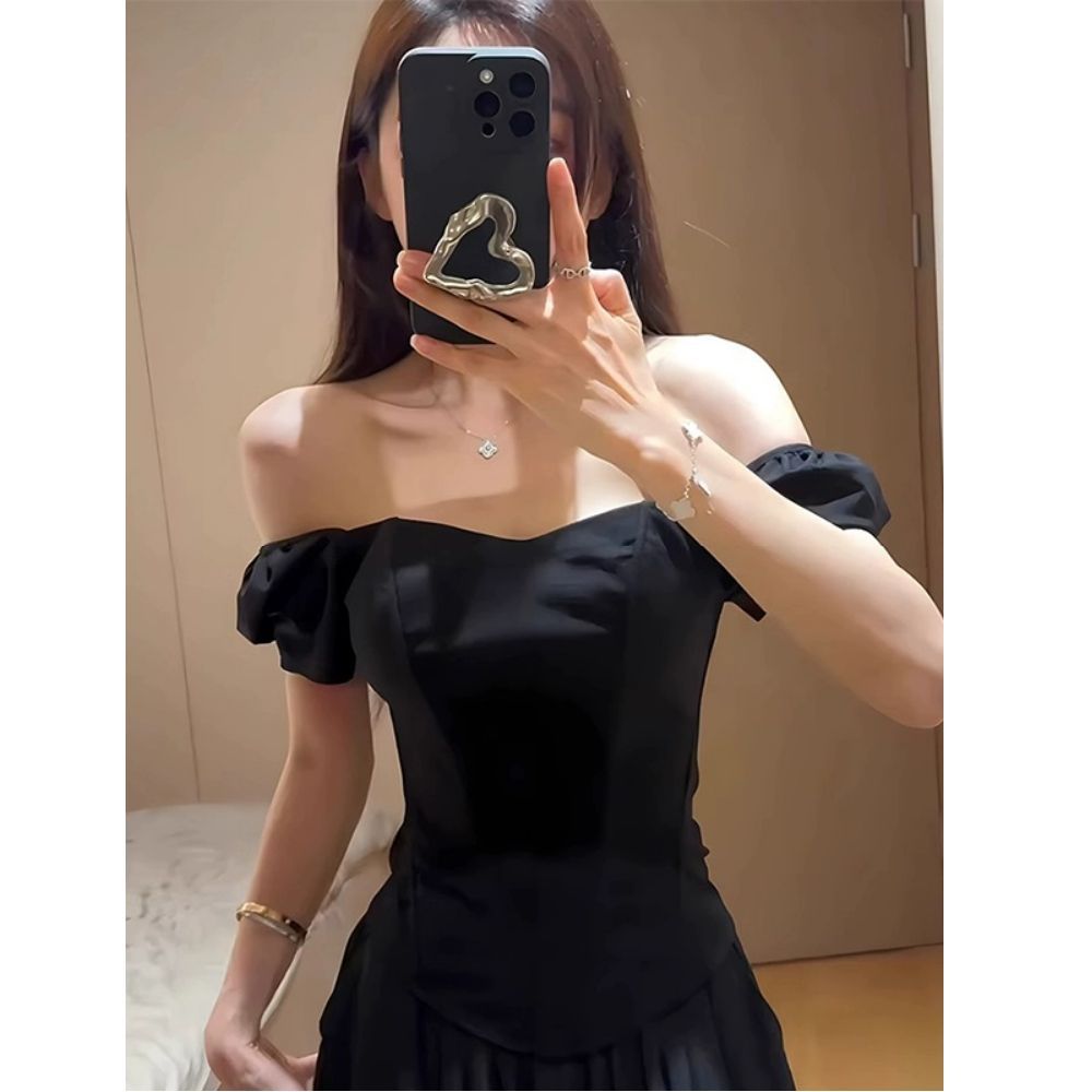 2026 생선뼈 허리 수축 반팔 티셔츠 여성 여름 디자인 센스 몸매 가꾸기 오프숄더 핫걸 맨위