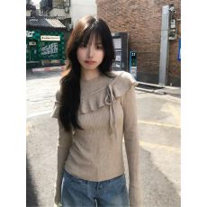 批发2026【慕斯<b class='q'>羊绒</b>】绑带假两件长袖T恤不规则修身上衣