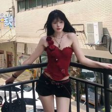 批发2026法式抹胸上衣女无袖红色小吊带背心夏季出片上衣