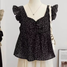 批发2026温柔减龄俏皮复古<b class='q'>小</b>碎花韩系系带法式上衣