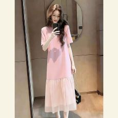 批发2026年夏季新气质小香风粉色拼接<b class='q'>连衣裙</b>女