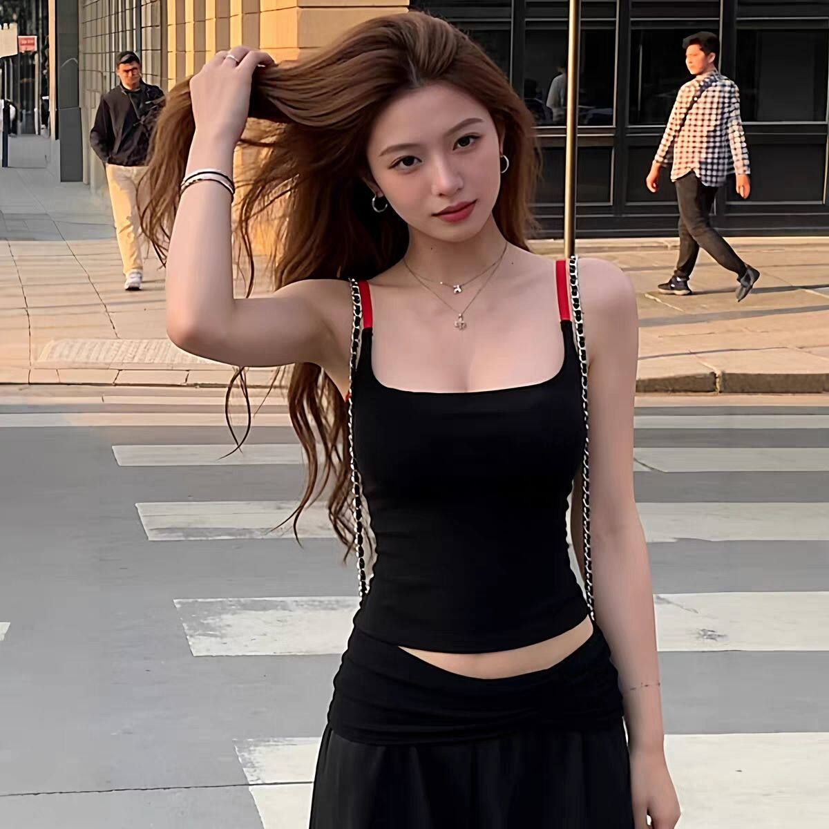 2026 새로운 순수한 욕망 바람 섹시함 오프숄더 민소매 캐미솔