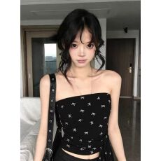 批发2026美式辣妹抹胸背心女<b class='q'>春</b>夏蝴蝶结满印上衣