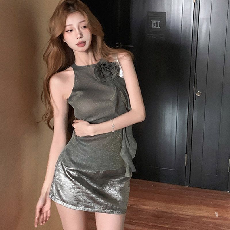 2026 망사 캐미솔 여름 민소매 인사이드 가져 가라. 핫걸 아름다운 맨위 치마 투피스 슈트