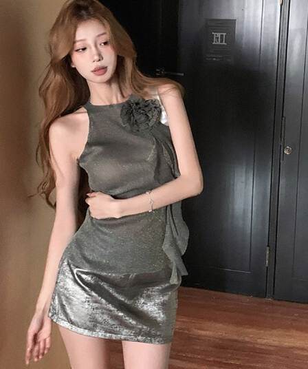2026 망사 캐미솔 여름 민소매 인사이드 가져 가라. 핫걸 아름다운 맨위 치마 투피스 슈트