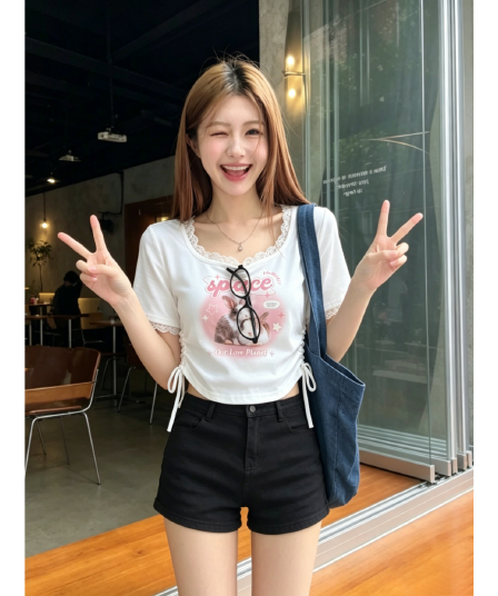 2026 한 부서 달콤한 매운맛 레이스 조각 몸매 가꾸기 반팔 맨위