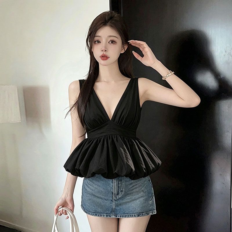2026 꽃밭 캐미솔 여름 핫걸 V넥 행침 목 퍼프 맨위 고유 한 품격 조끼