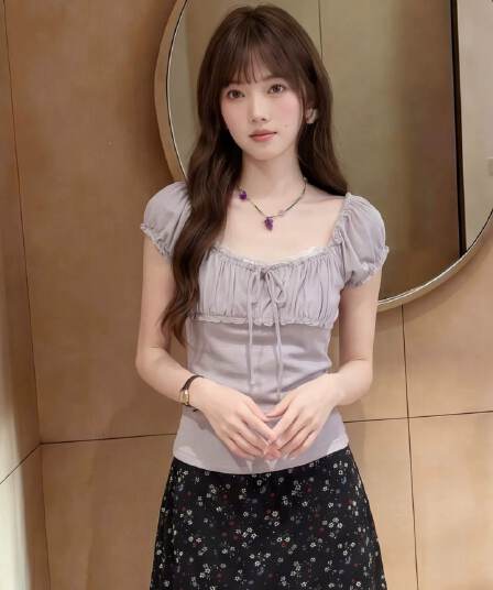 2026 달콤함 소녀 바람 레이스 반팔 티셔츠 여성 여름 맨위