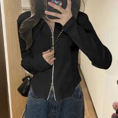 批发2026正肩长袖女t恤春秋<b class='q'>冬</b>短外套别致短款上衣小个子polo衫