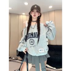 批发2026美式<b class='q'>街头</b>时尚字母印花长袖T恤女宽松辣妹风假两件上衣