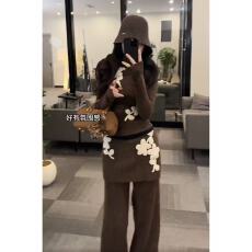 批发慵懒风气质立体<b class='q'>花朵</b>针织衫休闲长裤女装2026春季新款御姐通勤套装