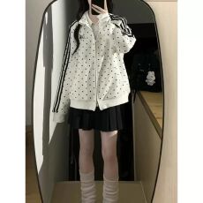 批发纯棉华棉复合波点外套立领无帽上衣女士韩系早秋运动百搭长袖外搭