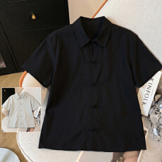 批发新中式盘扣短袖衬衫纯棉国风<b class='q'>t</b><b class='q'>恤</b>男订婚唐装汉服上衣