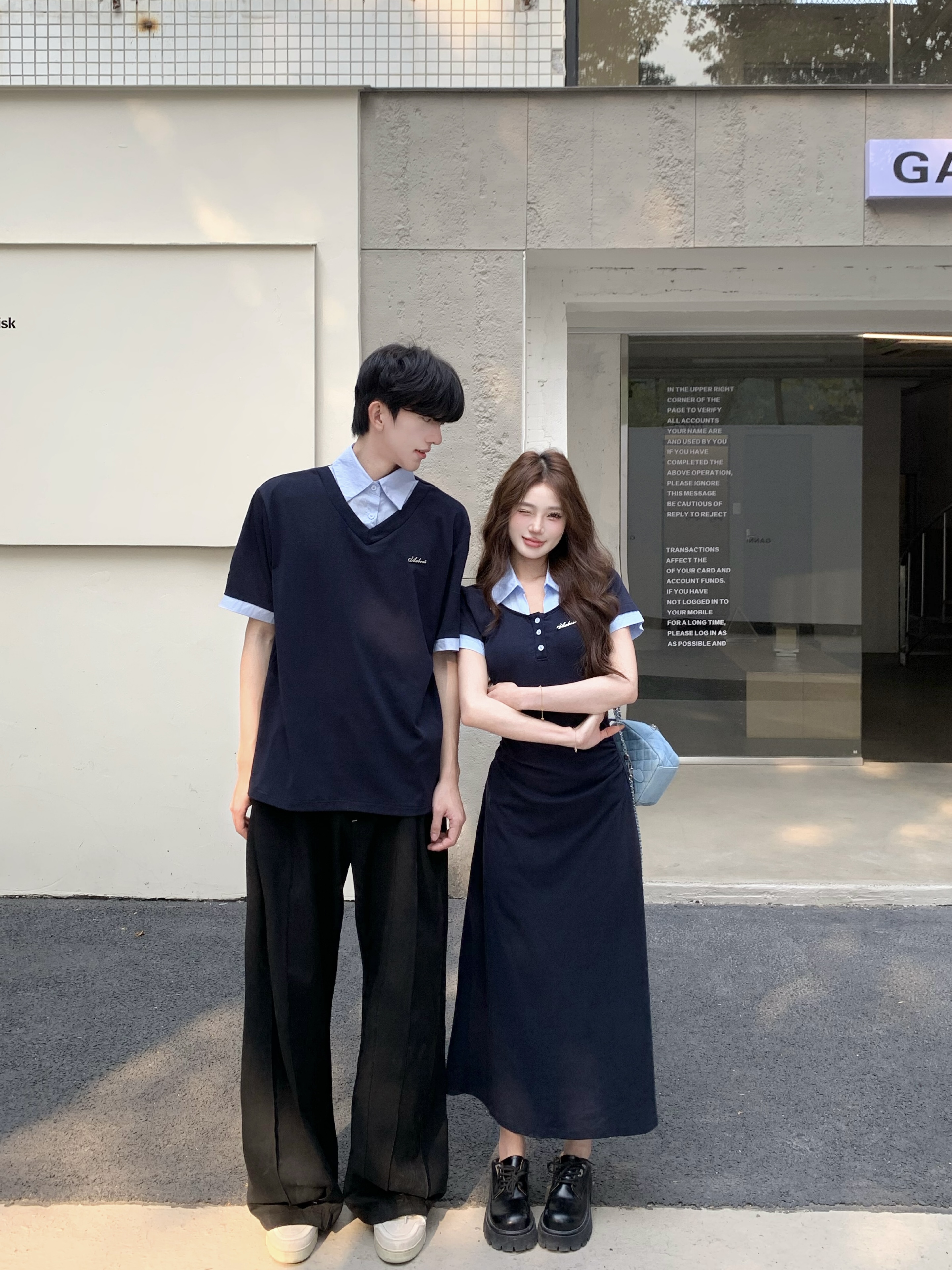 실사 프랑스식 캄파넬라 세과 학원 스타일 페이크 레이어드 반팔 여성 드레스 여름 허리 수축 슬림해 보이는 품격 커플룩