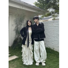 批发实拍法式通勤风气质显瘦黑色<b class='q'>西装外套</b>波点连衣裙两件套情侣装