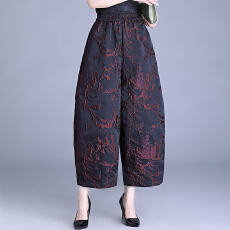 批发实拍春季新款浮雕提花款花苞裤女高腰弹力<b class='q'>大码</b>女士裤子九分裤