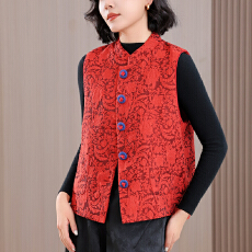 批发实拍 新中式国风红色精致提花马甲女盘扣坎肩复古高级感改良唐装