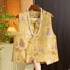 批发实拍新中式民族风斜襟立领盘扣重工人丝提花改良<b class='q'>唐装</b><b class='q'>汉服</b>坎肩马夹