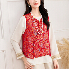 批发实拍 新中式古典汉服小圆领上衣刺绣马甲织金织锦中国风外搭马夹