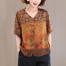 批发实拍 2026新款妈妈夏季真丝女夏装中老年桑蚕丝香云纱休闲上衣