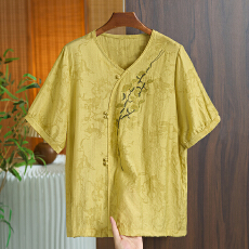 批发<b class='q'>实拍</b> 气质中袖苎麻<b class='q'>衬衫</b>女夏季新款复古减龄大码宽松妈妈洋气上衣
