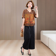 批发实拍 2026新款妈妈夏季真丝女夏装中老年桑蚕丝香云纱休闲套装