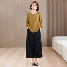 批发实拍中老年妈妈真丝香云纱上衣女2026夏季新款浮光锦宽松小衫套装