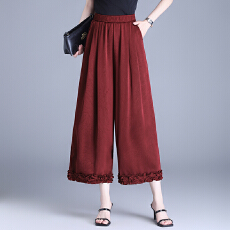 批发实拍 新款木耳花边休闲裤女气质<b class='q'>高腰</b>宽松百搭直筒人丝提花<b class='q'>阔腿裤</b>