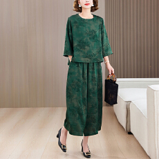 批发实拍 2026夏季时尚洋气圆领宽松遮肉<b class='q'>妈妈装</b>气质显瘦套装<b class='q'>上衣</b>裤子