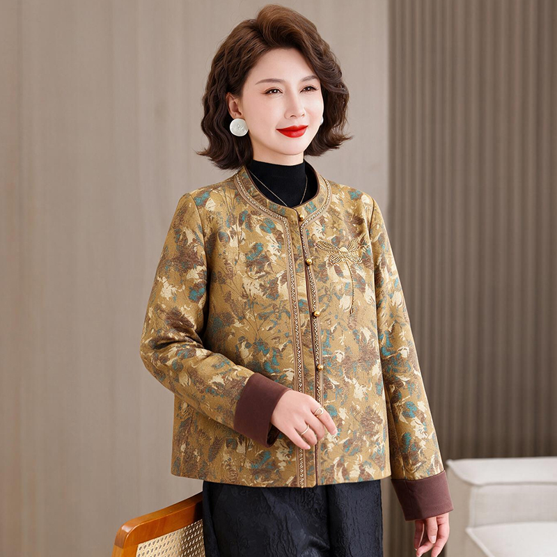 RY9505# 实拍 新中式提花外套立领盘扣复古绣花上衣2026秋冬新款女装外套