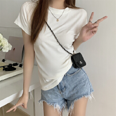 实拍  40支纯棉210克92棉/8氨纶t恤女短袖纯色