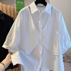 批发原版面料 日系高端<b class='q'>外贸</b>出口高级感黑色假两件<b class='q'>衬衫</b>大码