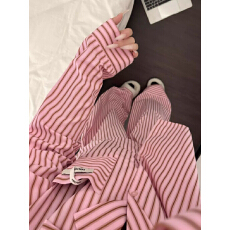 批发粉条纹2026年春秋网红风睡衣<b class='q'>女</b>简约韩版<b class='q'>长袖</b>长裤家居服