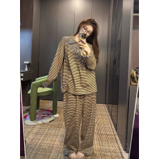 批发娃娃领条纹2026年春秋季新款睡衣<b class='q'>女</b><b class='q'>长袖</b>网红慵懒风家