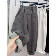 批发2025秋冬季新款加绒牛仔女弯刀裤松紧腰大码宽松高腰弹力<b class='q'>哈伦</b>裤子