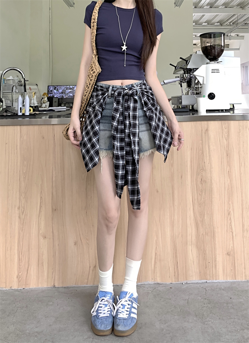 실사 여름 아메리칸 하이웨이스트 한 부서 캐주얼 다용도 슬림해 보이는 벨트 방귀 커튼 디자인 투피스 세트 와이드 레그 팬츠 어린이