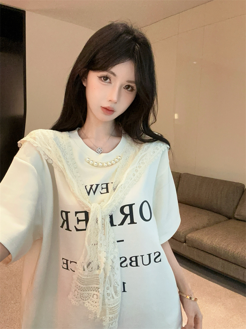 FA34257# 韩版印花重工钉珠时尚设计感搭丝巾大版显瘦高档女T 服裝批發女裝批發服飾貨源