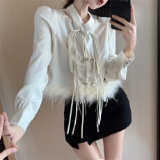 批发实拍2025新款千金公主中国风洋气盘扣毛毛重工蕾丝雪纺<b class='q'>衬衣</b>