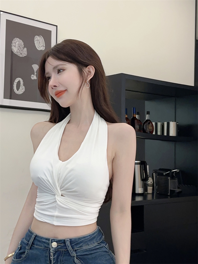 실사 2026 새로운 순수한 욕망 섹시함 백리스 고급 센스 몸매 가꾸기 슬림해 보이는 벨트 가슴 패드 다용도 행침 목 맨위 조끼