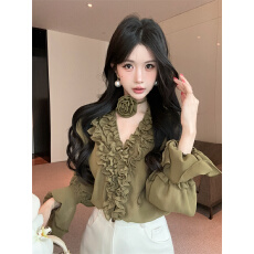 批发实拍2026新款法式千金风轻奢高级感洋气玻璃纱长袖雪纺衬衣