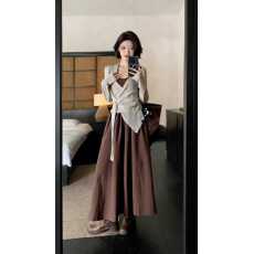 批发大码<b class='q'>连衣裙</b>吊带裙长袖外搭上衣遮肚显瘦裙子两件套装