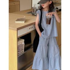 批发女童无袖<b class='q'>套装</b>夏季2026新款中大童洋气无袖上衣<b class='q'>休闲</b>阔腿裤两件套潮