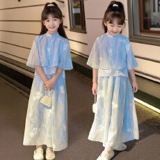批发女<b class='q'>童</b><b class='q'>碎花</b><b class='q'>套装</b><b class='q'>夏季</b>2025新款中<b class='q'>大</b><b class='q'>童</b>新中式刺绣立领超仙气质两件套潮