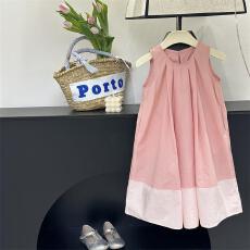 批发女童无袖<b class='q'>连衣裙</b>夏季2026新款中大童宽松无袖拼接<b class='q'>连衣裙</b>撞色公主裙