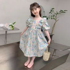 批发<b class='q'>女</b><b class='q'>童</b>洋气碎花<b class='q'>裙</b>2026夏季新款系带儿童连衣<b class='q'>裙</b>中大童韩版短袖公主<b class='q'>裙</b>